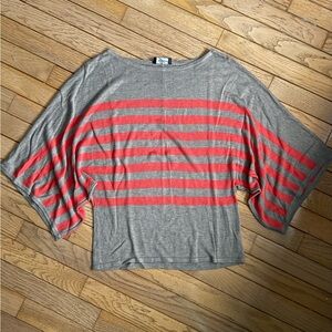 Taupe and Salmon Striped Batwing Sweater